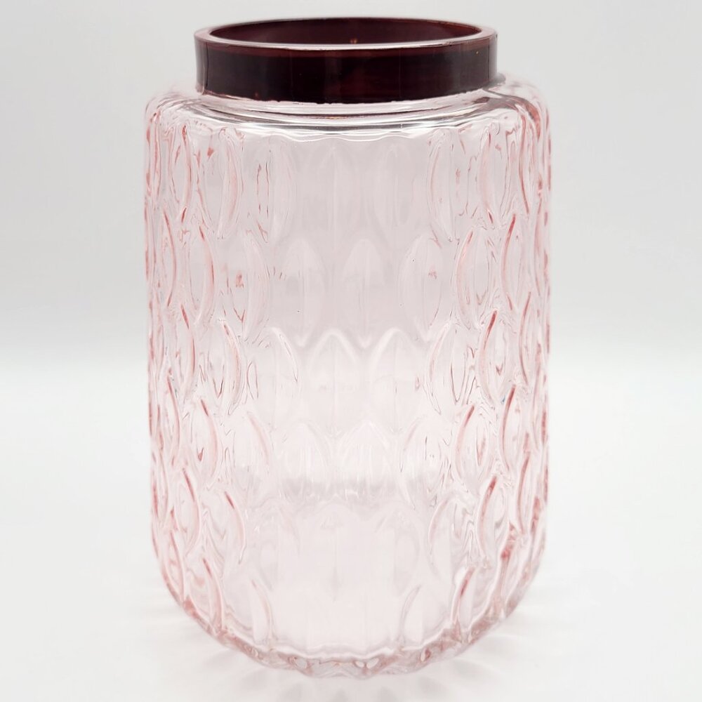 Pink Textured Ovals Pressed Glass Vase 8" Ugly Rim Paint - Picture 4 of 11